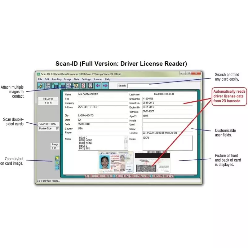 Dupleksowy skaner prawo jazdy z weryfikacją wieku (w/Scan-ID pełna wersja, dla systemu Windows)