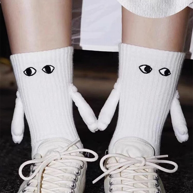Epligg Unisex Holding Hands Long Socks Hand In Hand Socks Black White Girls Kawaii Magnetic Suction Couple Cotton Sock
