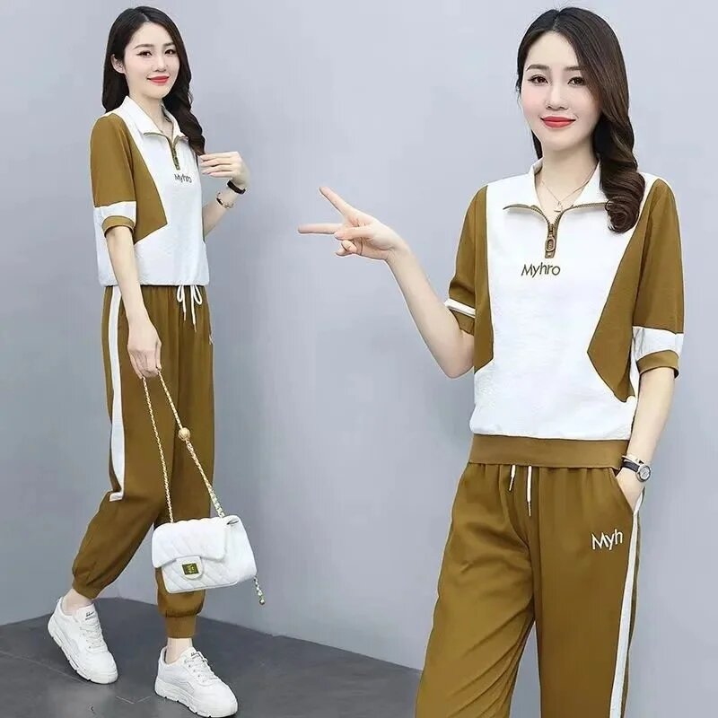 2024 Summer Korean Fashion Join Together Short-Sleeved Shirt Leisure Set Fashion Sportswear Suit Women's 2PCS New Two-Piece