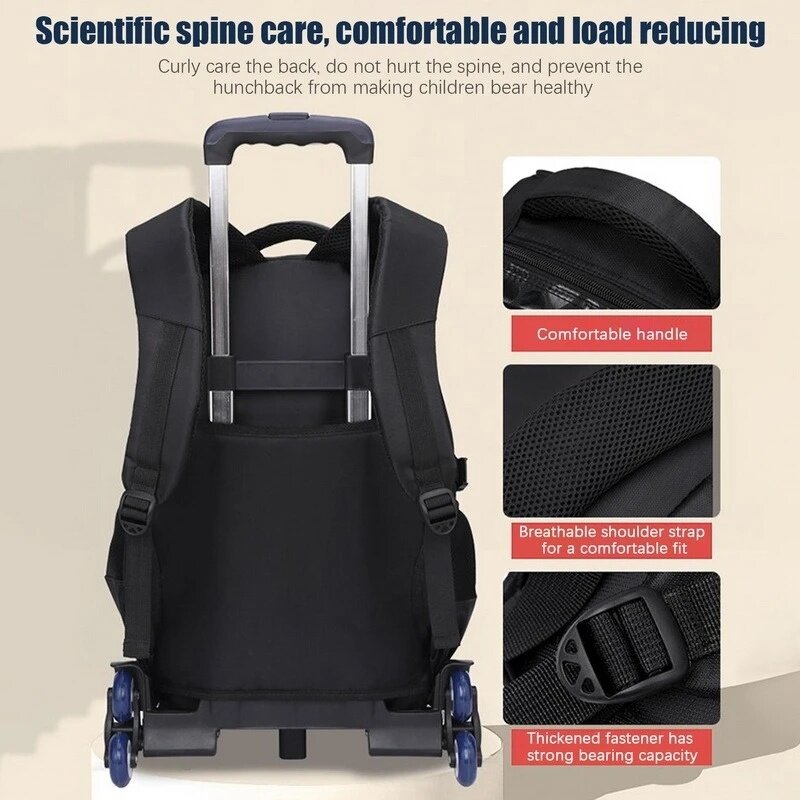 Zaino per bambini impermeabile con ruote borse per il rotolamento dei bagagli grande capacità per i ragazzi borsa da viaggio primaria per bambini con ruote staccabili