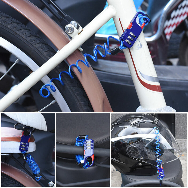 Antirrobo para bicicleta, combinación de contraseña de tres dígitos, cuerda de alambre, bloqueo de casco, cuerda de seguridad