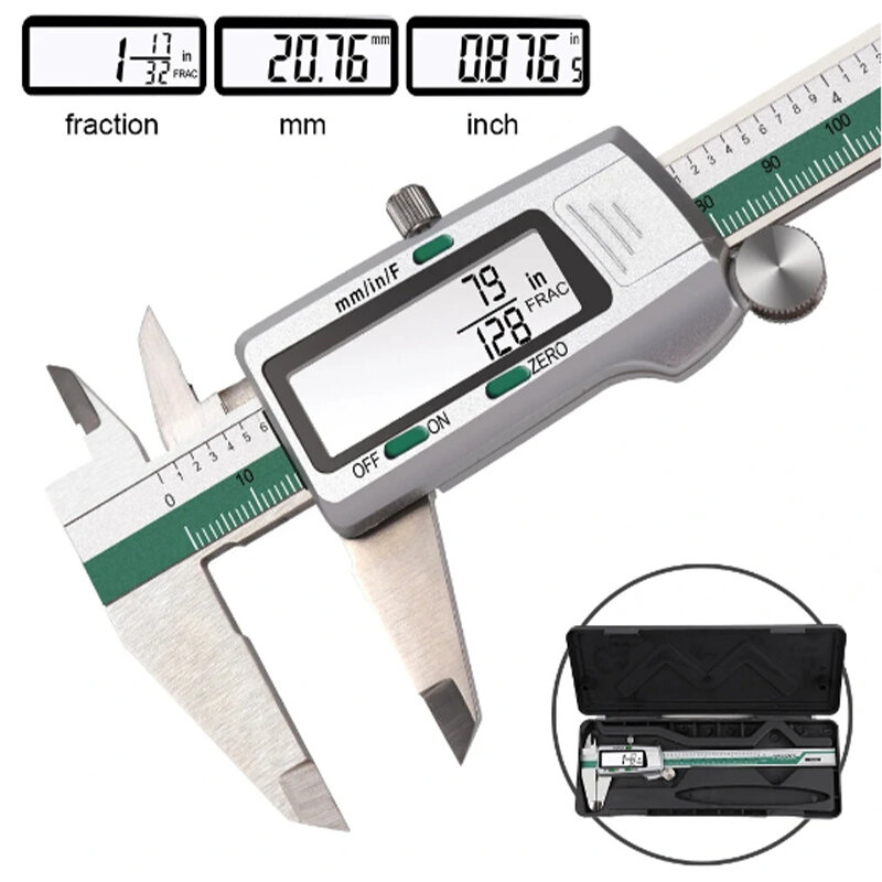고정밀 측정 버니어 도구, 전자 디지털 켈리퍼, 스테인리스 스틸 분수/mm/인치, 0.01mm, ET50, 150mm