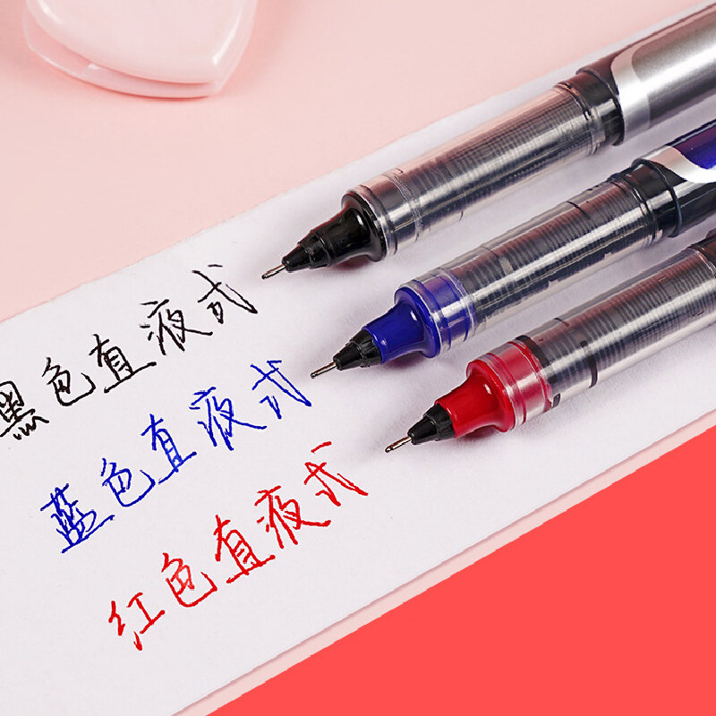 3 pz/set Kawaii Straight Liquid Rollerball Pen 0.5mm grande capacità blu/nero/rosso inchiostro penna Gel scuola forniture di cancelleria per ufficio