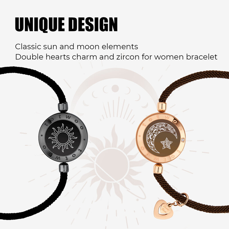 Totwoo gelang sentuh menyala & bergetar untuk pasangan, gelang cinta matahari & bulan hadiah hubungan jarak jauh