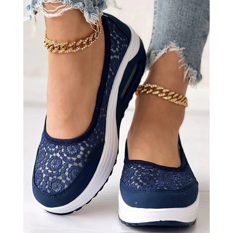 2024 Casual Contrast Lace Slip-on Sneakers Women Spring Autumn Round Toe Sports Running Shoes Femme Going Out Korean Style