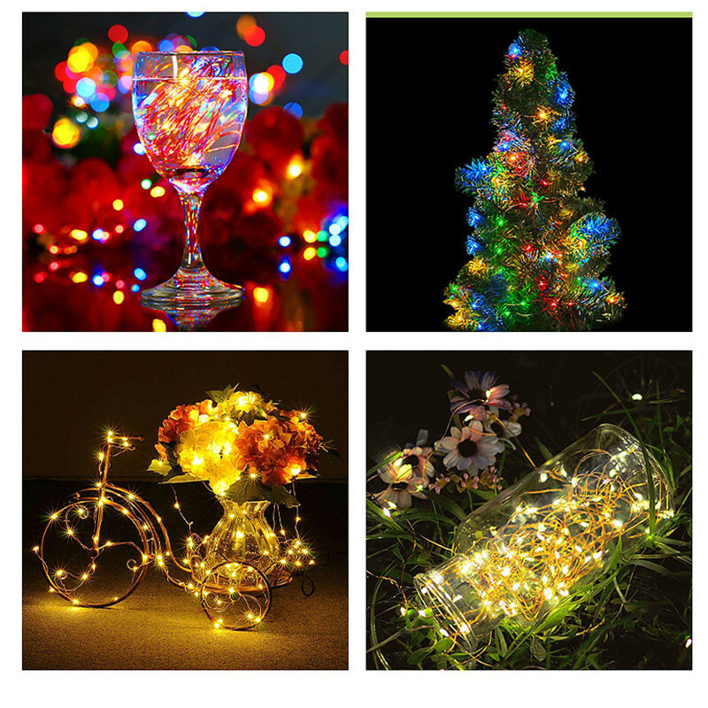 Luces navideñas impermeables con Control remoto, decoración con pilas, temporizador de 8 modos, cadena LED de alambre de cobre, 10m, 20m