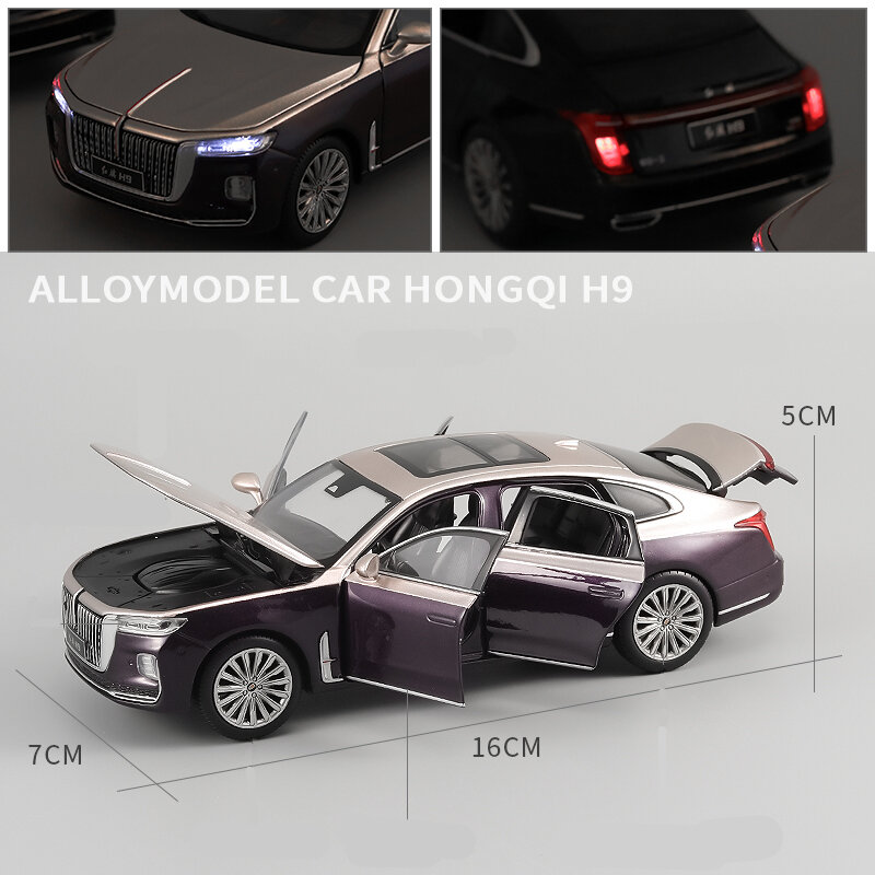 1/32 Hong Qi Limousine H9 Alloy Car Model Diecast Toy Vehicles Metal Car Model High Simulation Sound Light Collection Decoration