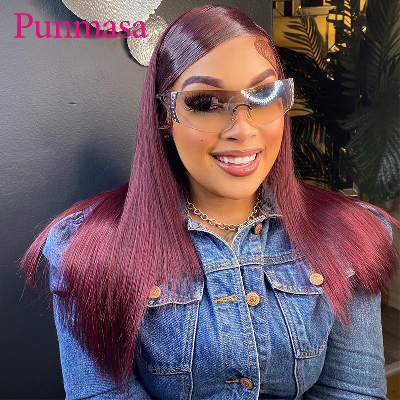 Punmasa-Sophia Straight Dark Bourgogne Lace Frmetals Wigs, 99j13x6 Lace Wig, Transaprent Lace Wig, PrePlucked, 200% Density, 34 amaran, 5x5, 13x4