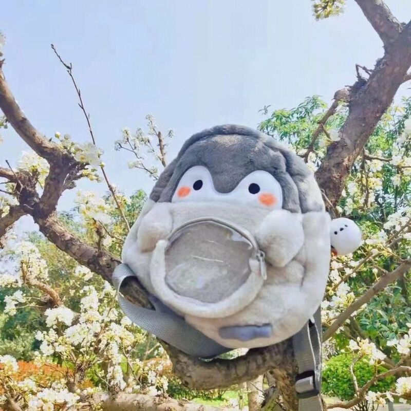 Cartoon Puppe Plüsch Pinguin Rucksack tragbar mit Anhänger große Kapazität JK Lolita transparente Geldbörse im Freien