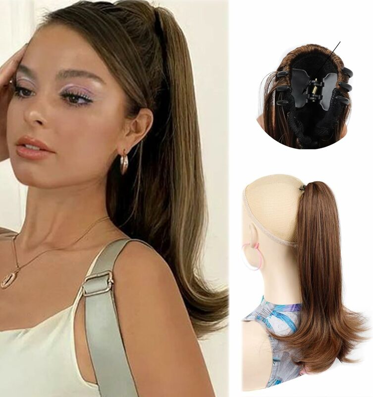 クロークリップオンポニーテールヘアエクステンション、女性と女の子のための巻き毛クリップ