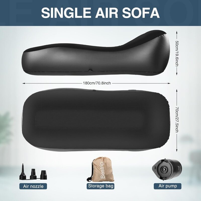 Auto sofá preto inflável Colchão de ar Sofá-cama com bomba de ar recarregável