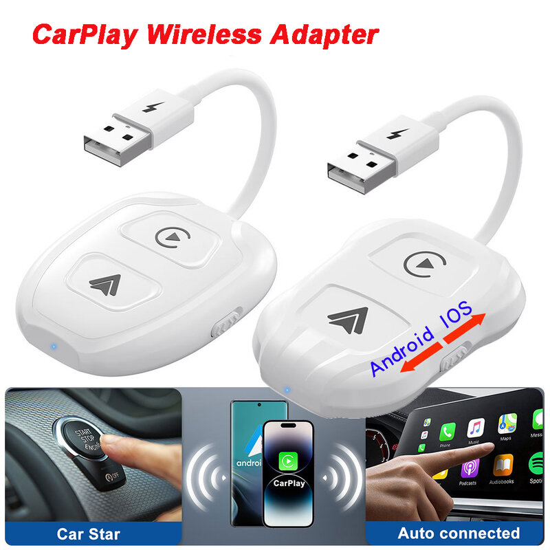 Carplay Box Auto Wireless Adapter For IOS Android Keep Original Control 5-10s Auto Reconnection For All Car Models With USB USBC