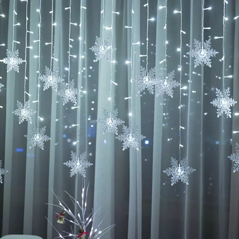 3.5M Christmas Snowflake LED String Lights Flashing Fairy Curtain Garland Lights Fancy Holiday Party New Year Decoration