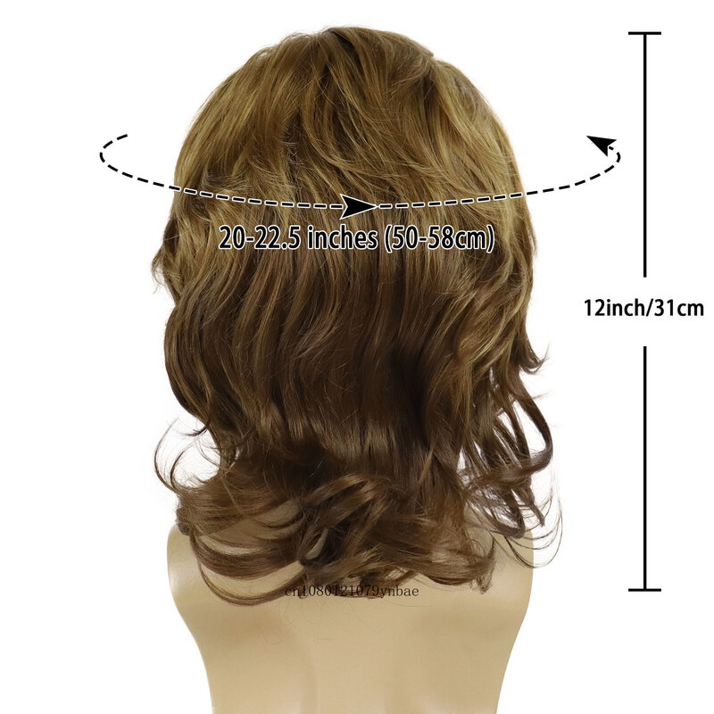 Synthetic Hair Short Wigs for Men Male Brown Fluffy Curly Wig with Bangs Businessman Hairstyles Daily Cosplay Heat Resistant