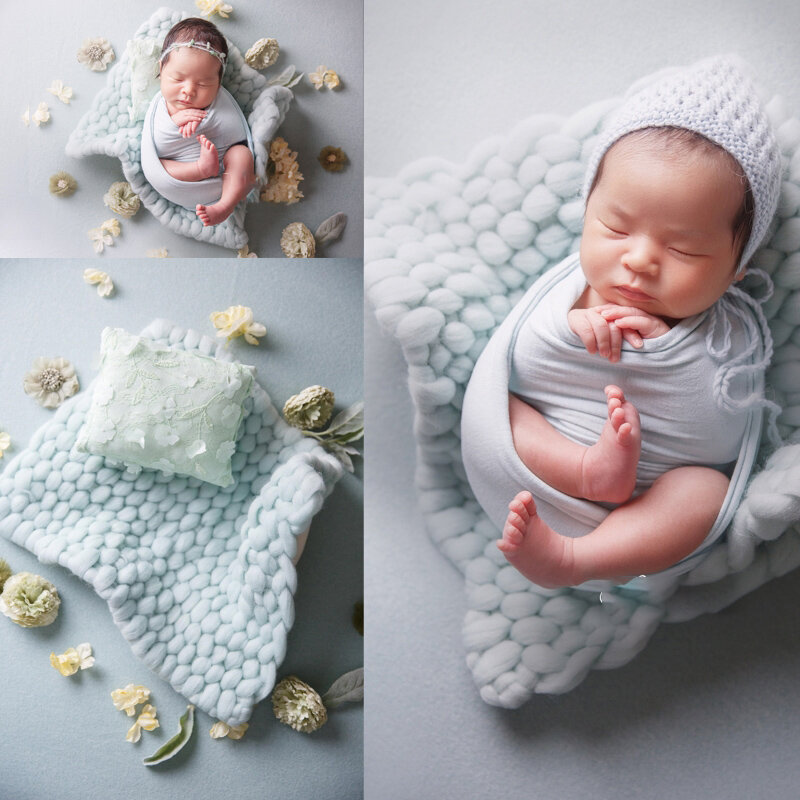 Recém-nascido Algodão Lã Crochet Cobertor, Thread Knitting Blanket, Almofada, Backdrops, Estúdio, Bebê Posando, Fotografia Acessórios