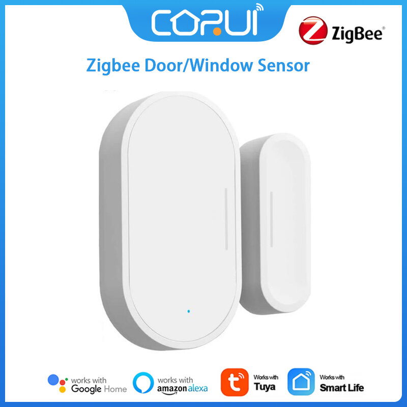 CoRui Tuya Zigbee Sensor de puerta/ventana, alarmas de seguridad inteligentes de entrada abierta, enlace de Escena Inteligente para garaje y baño, Monitor en tiempo Real