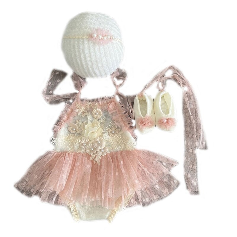 Baby-Prinzessin-Kleid, Haarband und Schuhe, Set für 3–6 Monate, Kleinkind-Mädchen-Fotoshooting-Outfit