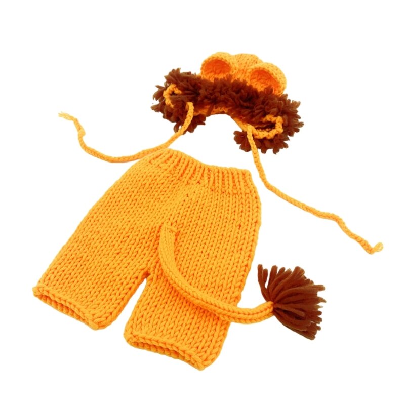 Baby Costume Set Knitted Trousers Props with Bonnet Hat for Newborns Photography