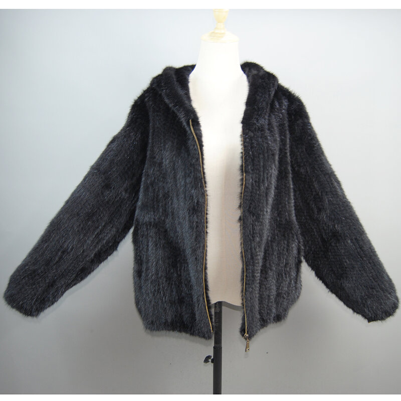 Nieuwe Stijl Vrouwen Echt Mink Fur Jacket Coat Winter Warm Fashion Casual Echte Bontjas Lady Warme Zachte Gebreide Nertsen bont Uitloper
