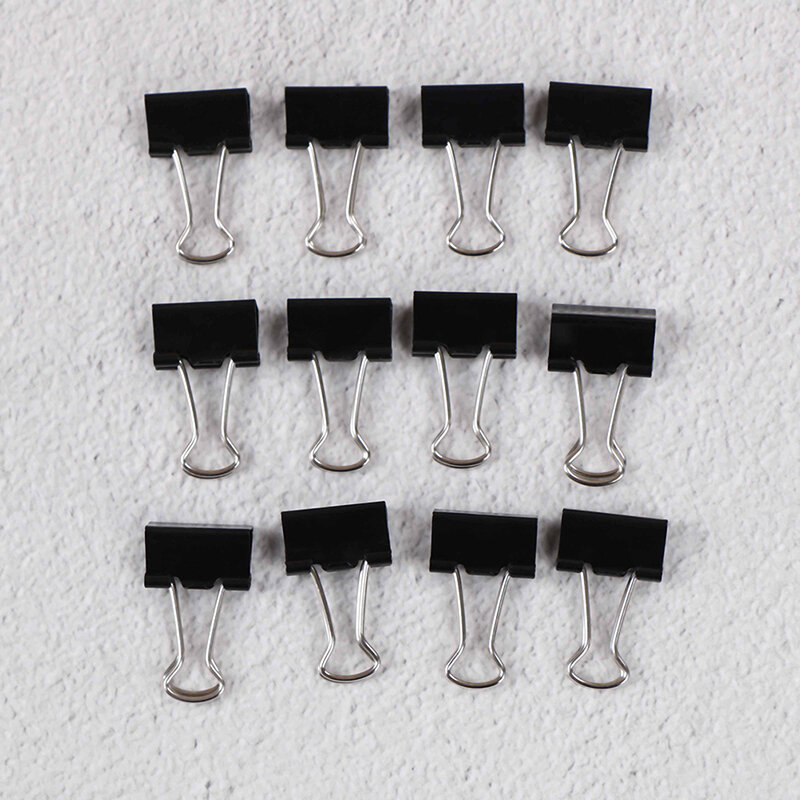 12Pcs Small, Exquisite and Durable Black Metal Binder Clips File Paper Clip Photo Stationary Office Supplies
