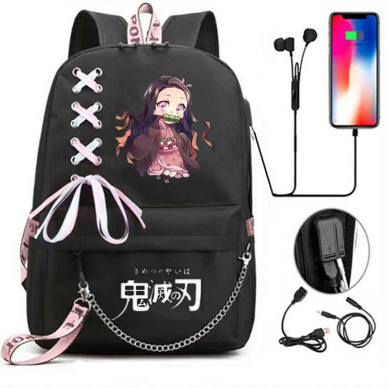 Kamado Nezuko Demon Slayer Anime Cosplay Unisex Students School Bag Backpack Cartoon Bookbag Laptop Travel Rucksack Outdoor Bag