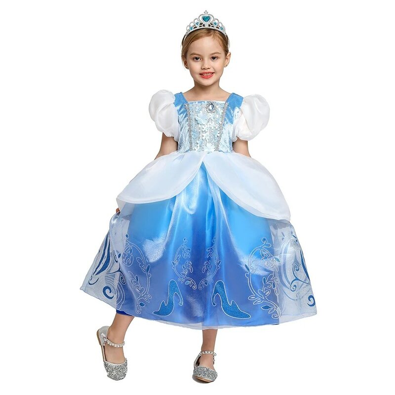 Disney disfraz de Cenicienta para niña, ropa de vestir para niña, Halloween, fiesta de carnaval, disfraz de princesa, vestido de boda de cumpleaños