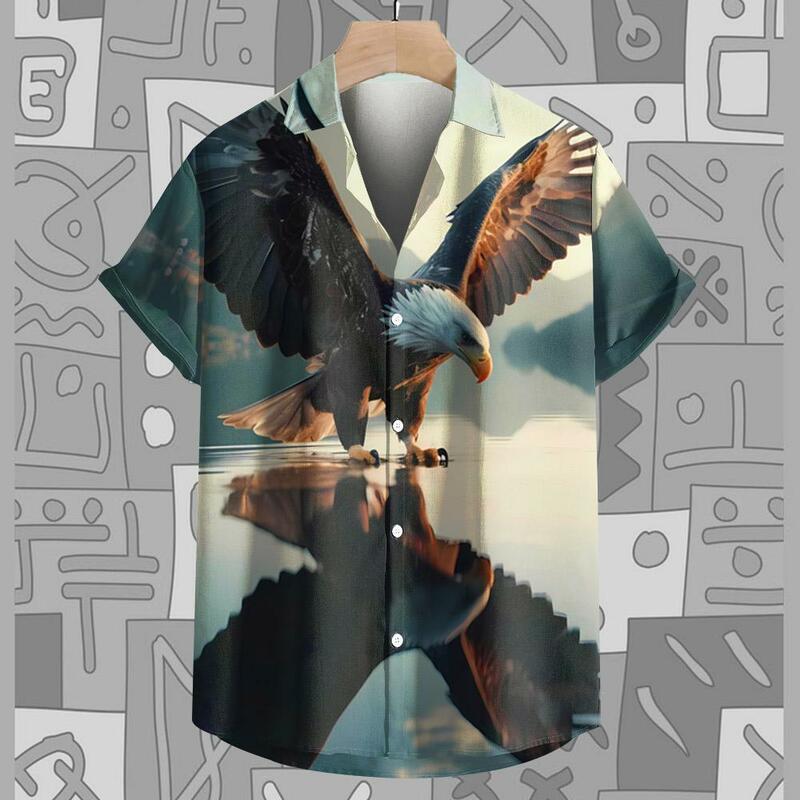 Camicie hawaiane da uomo stampa 3D Eagle Graphics Fashion Button manica corta risvolto Streetwear camicetta hawaiana camicie per uomo estate