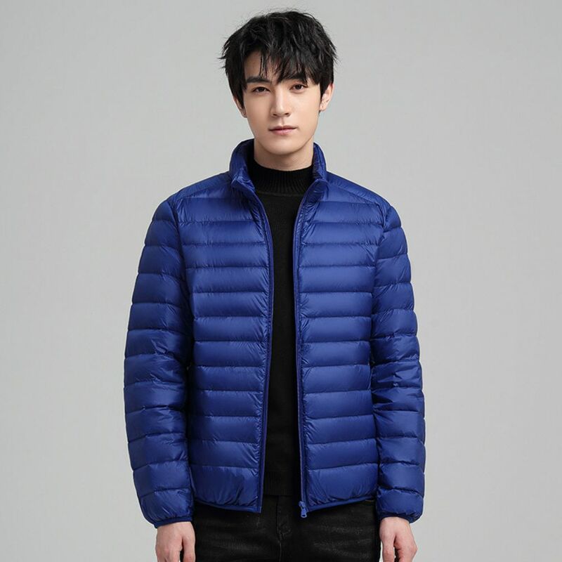 2023 Winter New Fashion Men's Standing Collar Solid Color Long Sleeved Hooded Jacket Trendy Casual Versatile Down Jacket