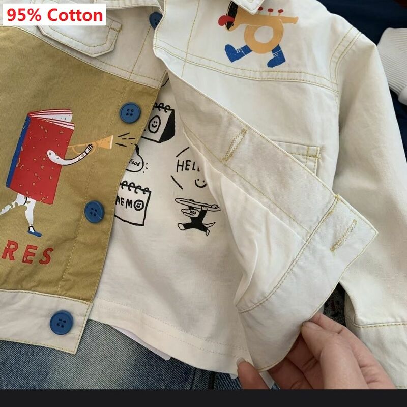 2024 Girl Spring Lining Clothes Children's Autumn Cotton Lapel Jacket Kids Clothes Boy Pocket Contrast Color Windbreaker Coat