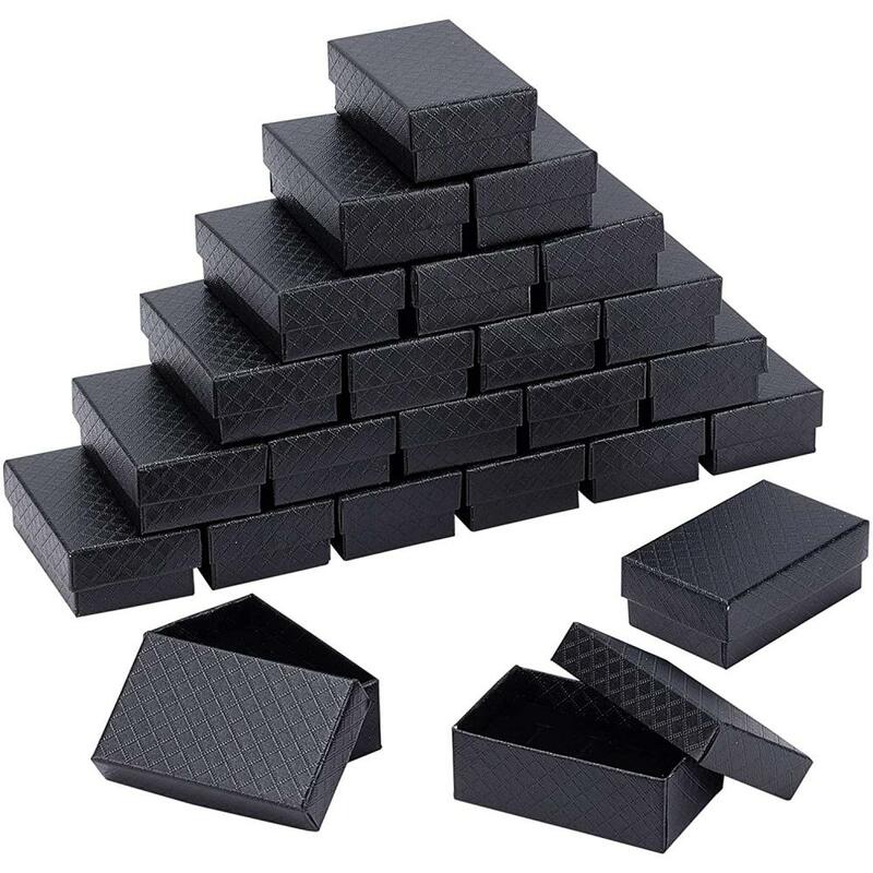 24 шт. прямоугольные картонные коробки, черный ромбовидный узор, бумажная коробка с губкой для сережек, ожерелий, контейнер для хранения ювелирных изделий, подарочный контейнер
