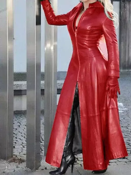 Giacca lunga in pelle Cyberpunk moda donna invernale giacca da motociclista con risvolto in tinta unita con bottoni larghi Casual