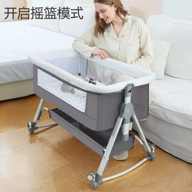 Baby Crib Newborn Bed Splicing Big Bed Baby Rocking Bed Bb Children's Crib Multifunctional Mobile Foldable