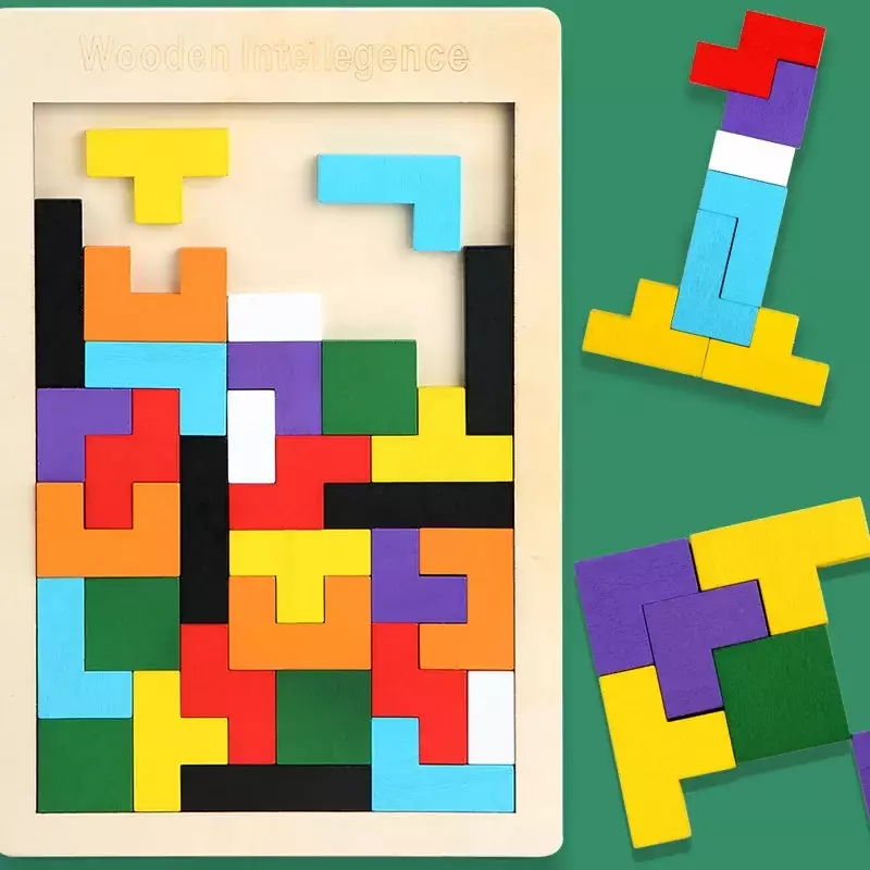 ثلاثية الأبعاد خشبية لغز لعبة اللون شكل الإدراك الدماغ ألعاب للأطفال الخشب بانوراما الألغاز اللعب tangram للأطفال الأطفال