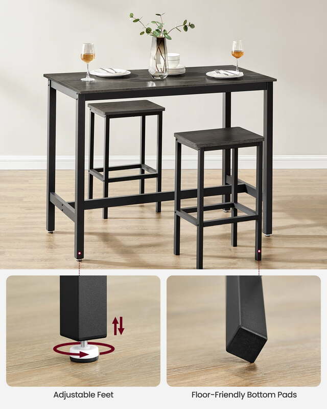 Cozinha de madeira Counter Height Dining Sets, Pub Bar Mesa com 2 Bar Stools, 3 PCs
