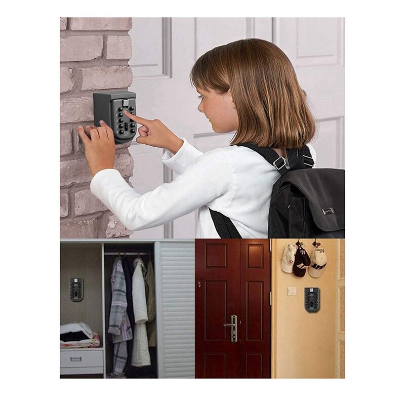 2X Key Lock Box For Outside Wall Mount, Key Storage Box, 10-Digits Combination Lockbox Button Key Box For Home