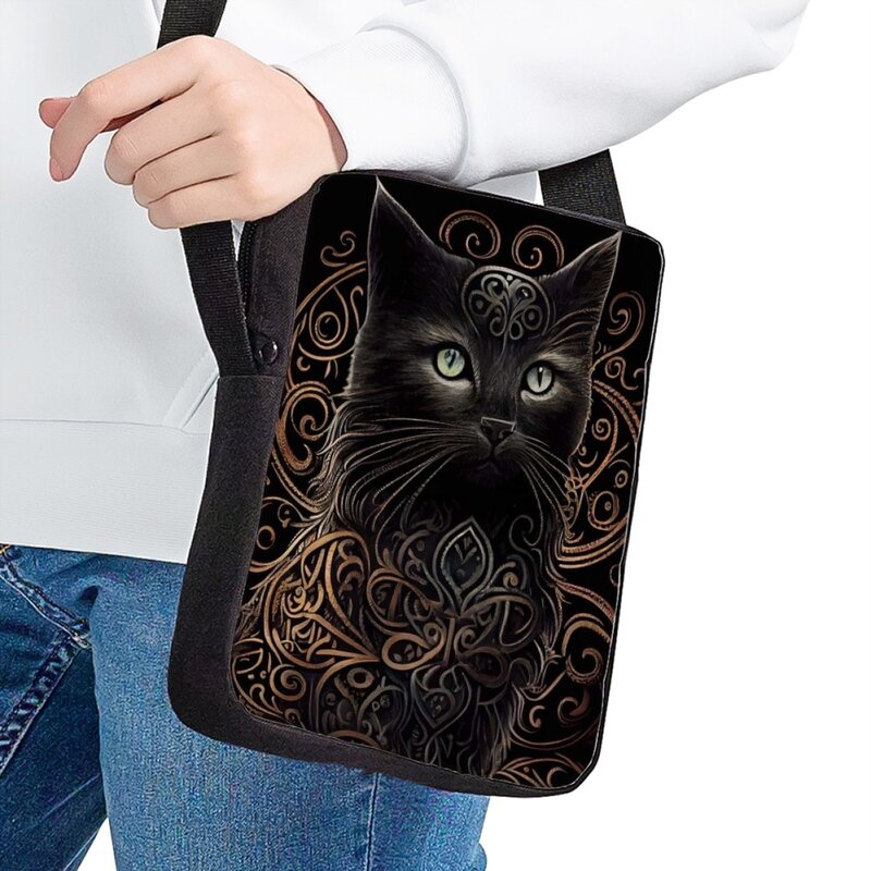 만화 검은 고양이 프린트 크로스 바디 백, 어린이 캐주얼 여행, 작은 용량 숄더백, 조절 가능한 쇼핑 메신저 백, 신제품
