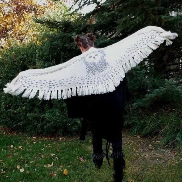 Retro Owl Scarf Hedwig Knitting Pattern Thick Warm Winter Scarf Women Lady Wrap Tassel Scarves Knitted Ladies Shawl Wrap Female