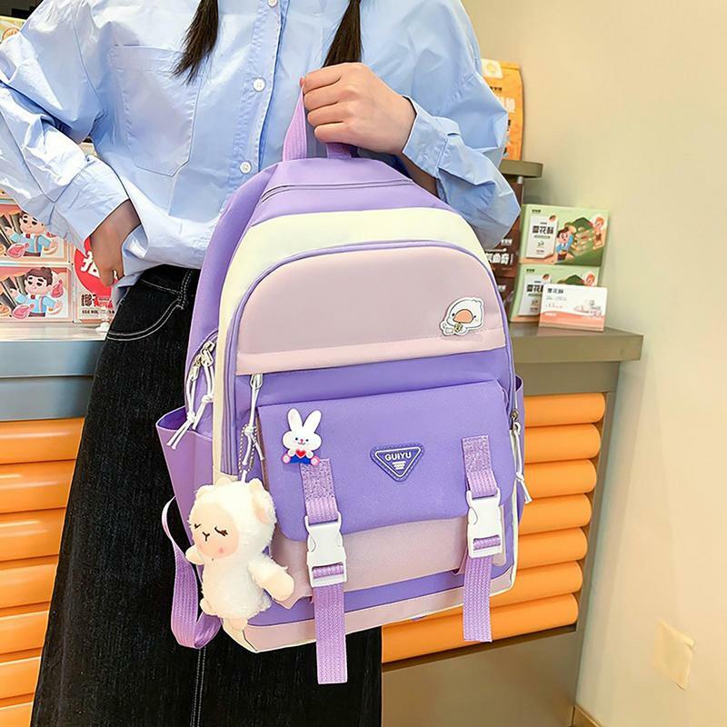 Estetyczne plecaki 5 szt. Płócienny plecak szkolny komplet tornister z torbą na ramię piórnik torba na talię wielofunkcyjna nastolatka
