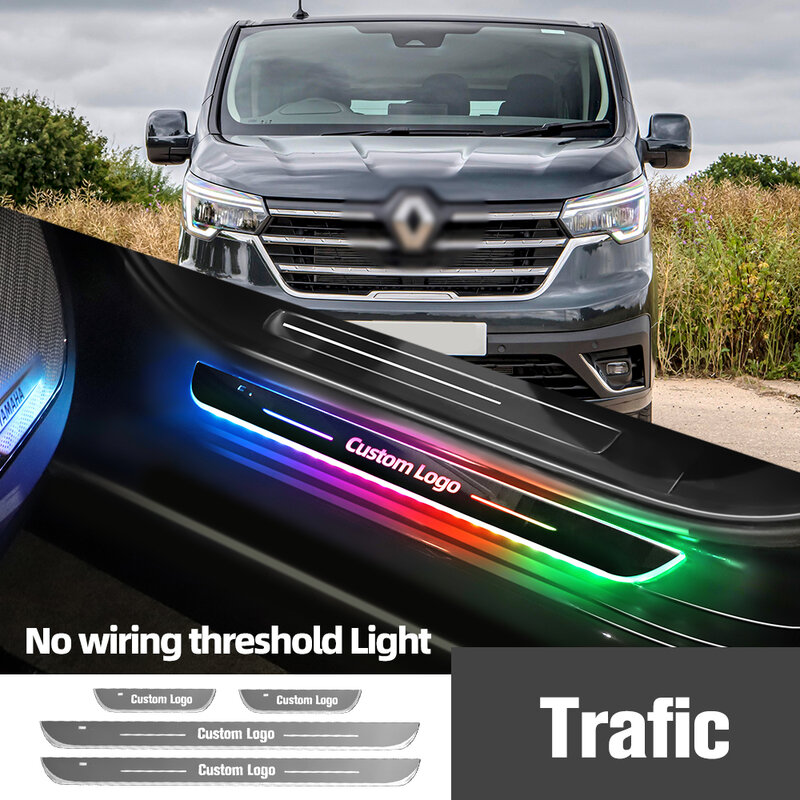 Car Door Sill Light, Logotipo personalizado, LED, Bem-vindo, Limiar, Lâmpada de pedal, Acessórios, Renault Trafic 2, 3, 2001-2023, 2015, 2019, 2020