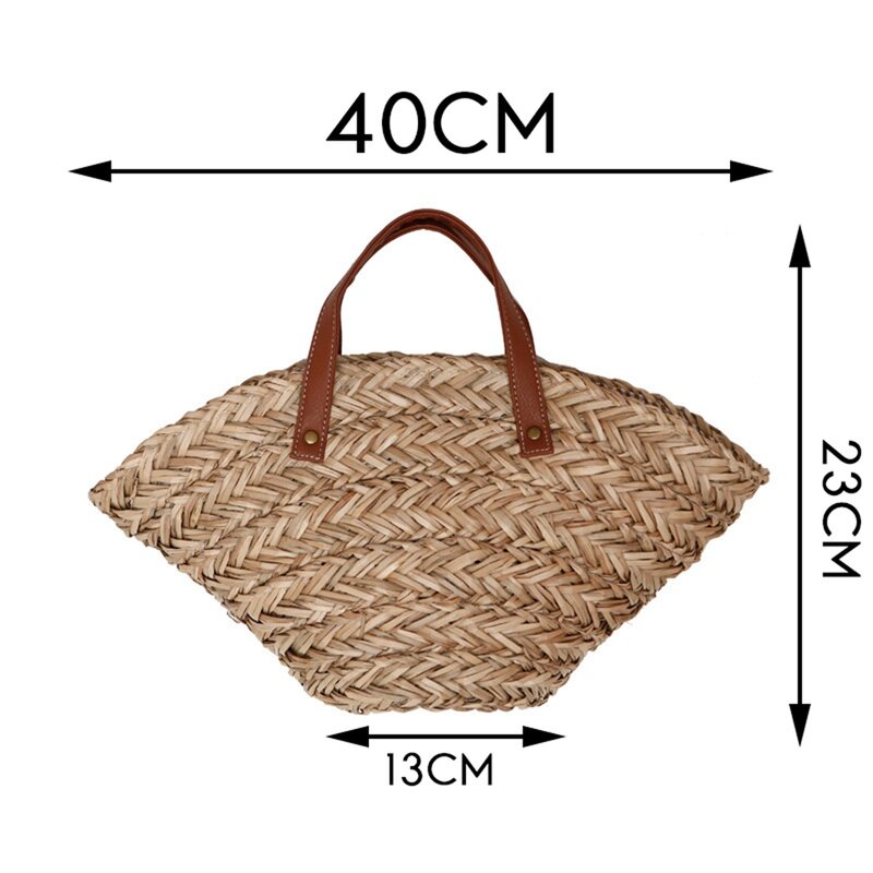 กระเป๋าสะพายไหล่สำหรับผู้หญิงฟางแบบลำลองสำหรับผู้หญิงกระเป๋าช้อปปิ้งแฟชั่นทำมือสำหรับชายหาดฤดูร้อน