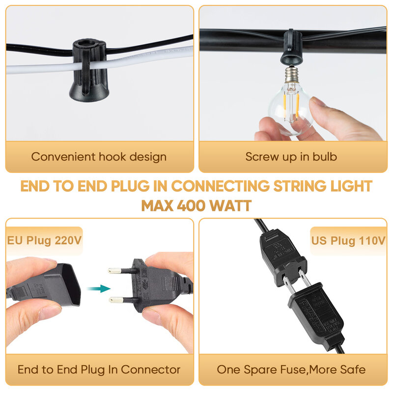 String Light E12 Sockets C7 Base Electric Cable EU 220V US 110V Lamp Hold Connectable Waterproof  Wedding Christmas Decoration