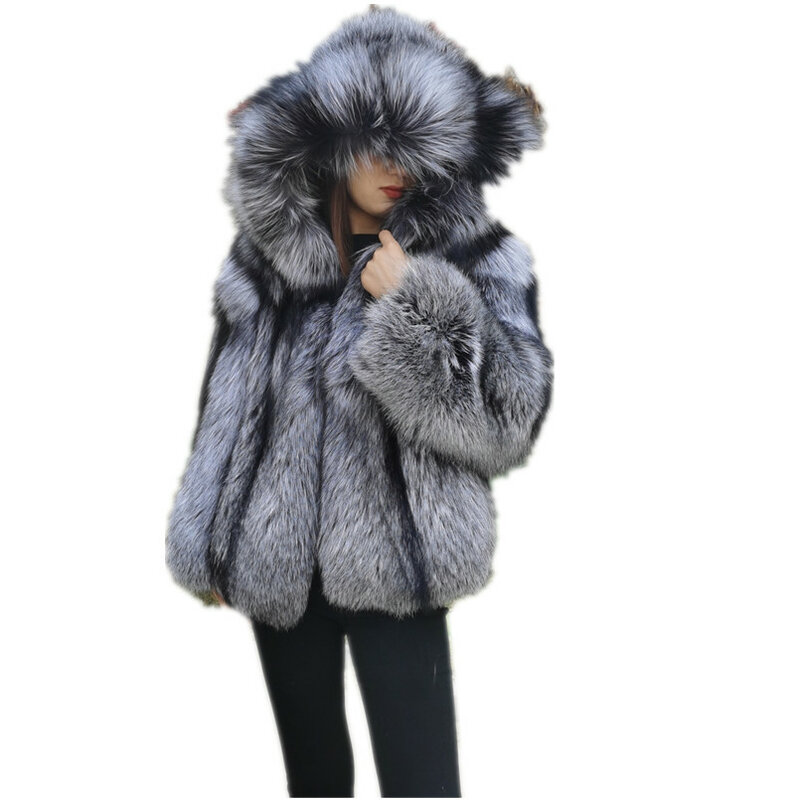 Новинка, шубы из натурального Меха чернобурки, Женская пушистая куртка, теплая зимняя куртка из цельного меха, Высококачественная меховая одежда, верхняя одежда
