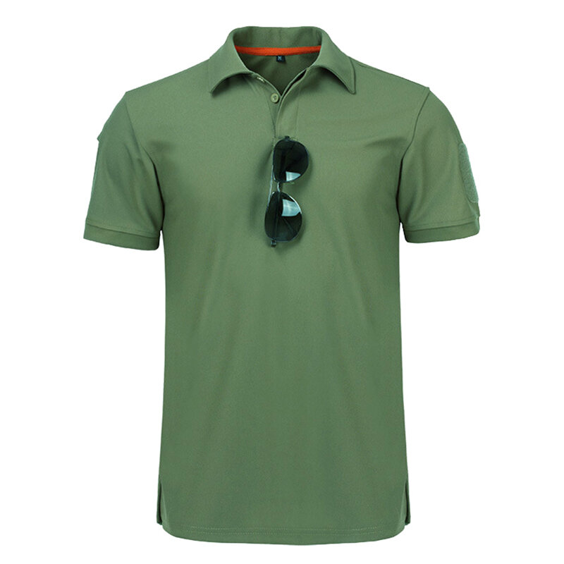 Camisas polo masculinas bordadas de secagem rápida, camisas planas táticas personalizadas, camisetas turn-down do exército, roupas militares, plus size, verão