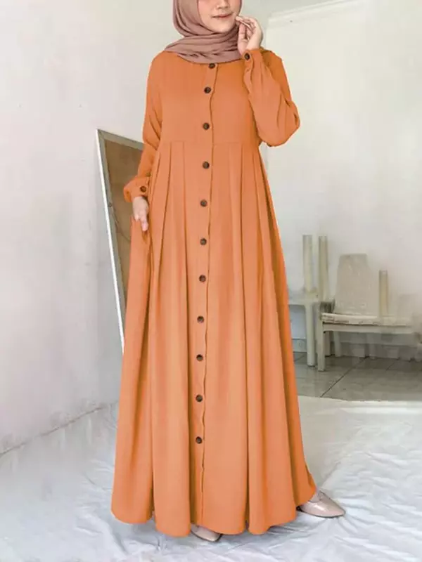 Vrouwen Moslim Dubai Abaya Kalkoen Hijab Jurk Kalkoen Herfst Lange Mouw Knopen Islam Kleding Vestidos