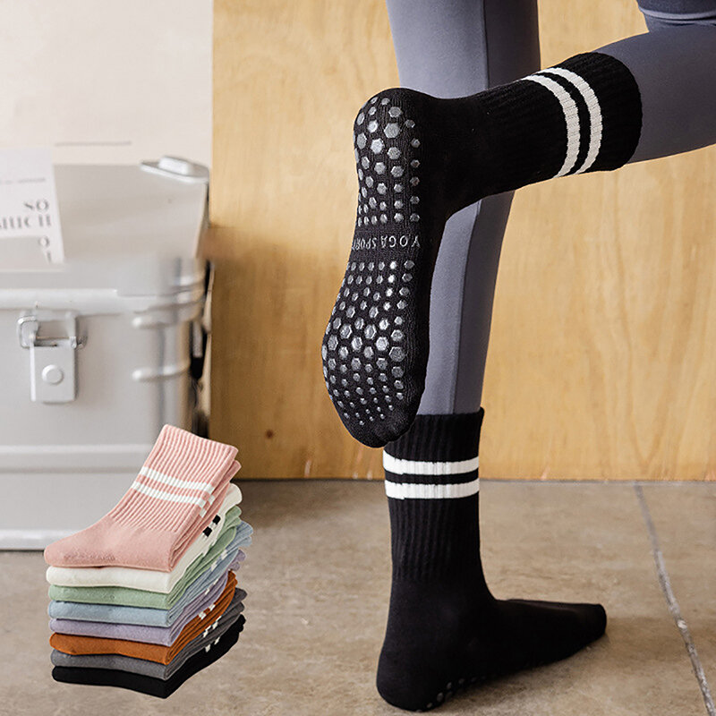 Calcetines antideslizantes de algodón para mujer, medias con empuñaduras para Yoga, Pilates, 1 par