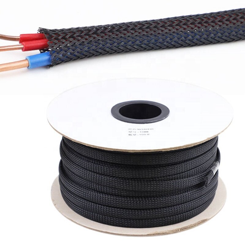Manchon de câble tressé isolé en l'horloge noir, gaine en nylon arrang, protection de la ligne de données, longueur 1 m, 3 m, 5 m, 50 m, 100m