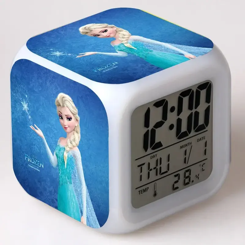 Disney Frozen Anime LED Light Elsa Anna Night Light Colorful Alarm Clock Bedroom Desktop Decoration Children's Birthday Gifts
