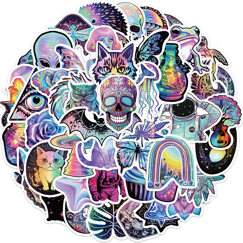 50pcs Cool Cartoon Psychedelic Skull Stickers for Laptop Phone Guitar Luggage Diary Waterproof Graffiti Decals