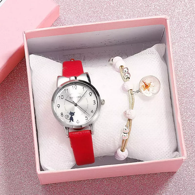 Reloj de cuarzo electrónico con puntero para niña, reloj para niños, estudiante de secundaria, versión coreana, ocio, lindo gato