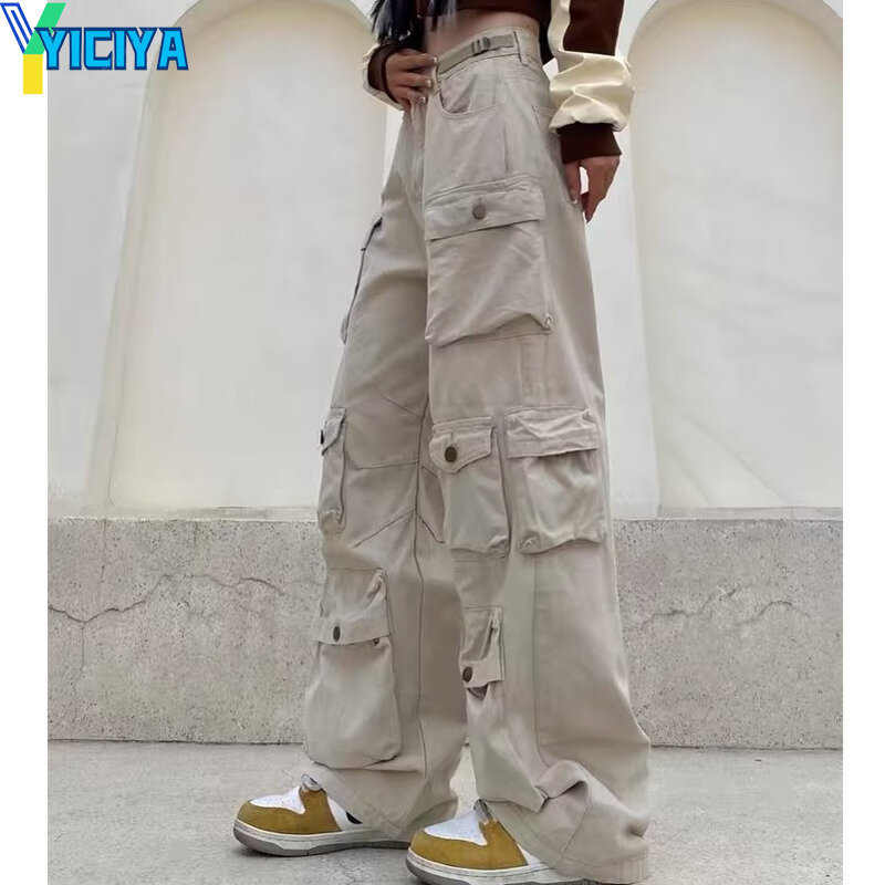 YICIYA-بنطال نسائي بأرجل واسعة ، بنطلون فضفاض ، وزرة مطاطية ، بطول كامل ، شارع مرتفع ، ملابس جديدة ، طراز 90s غير رسمي ، Y2K